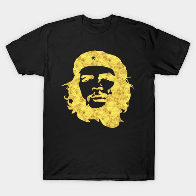 Che Guevara Portrait THE REBEL Abstract Tattoo Black and Gold style T-Shirt by Naumovski